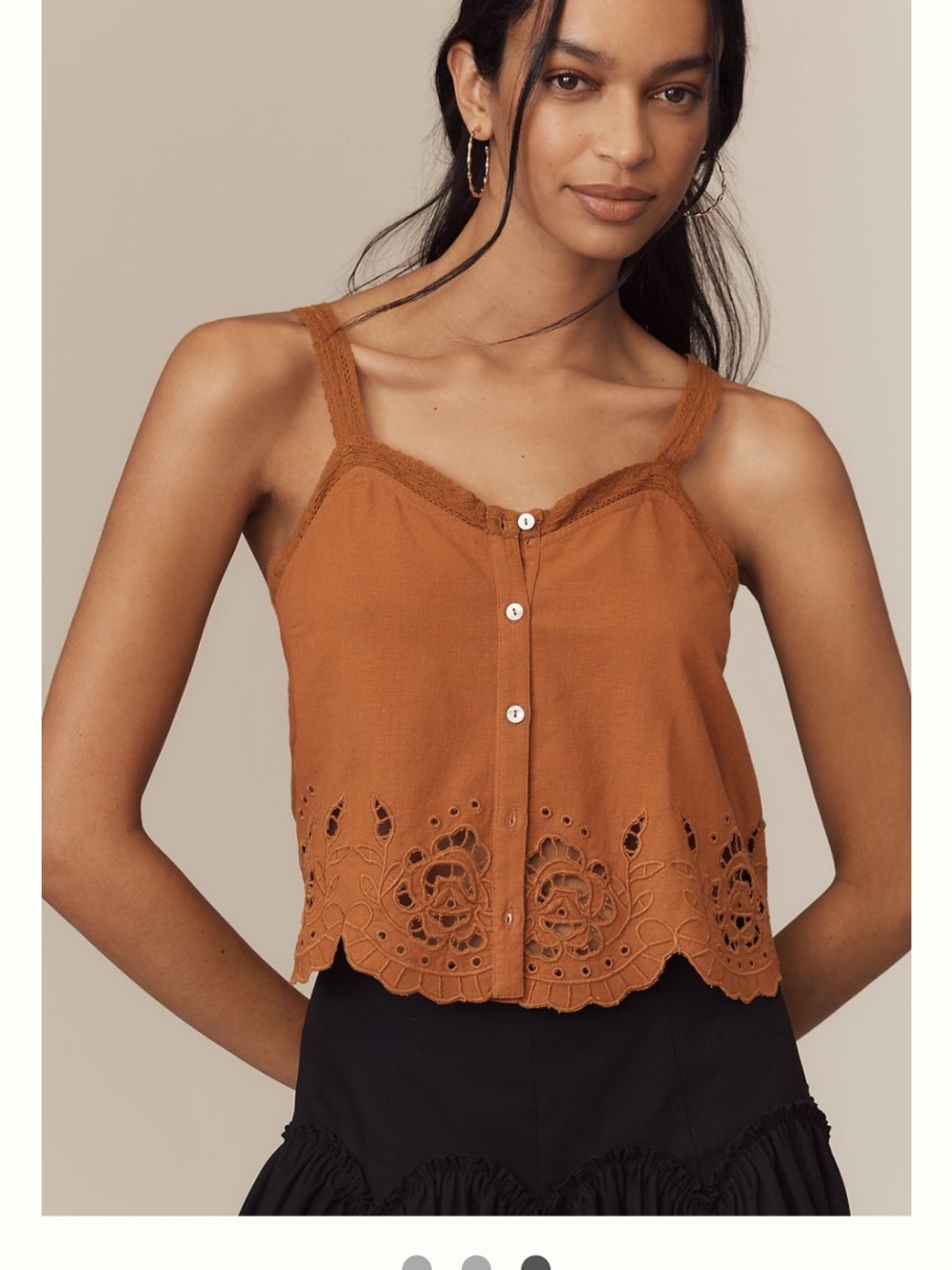 Anthropologie Scallop Trim Lace Button Front Tank Size M